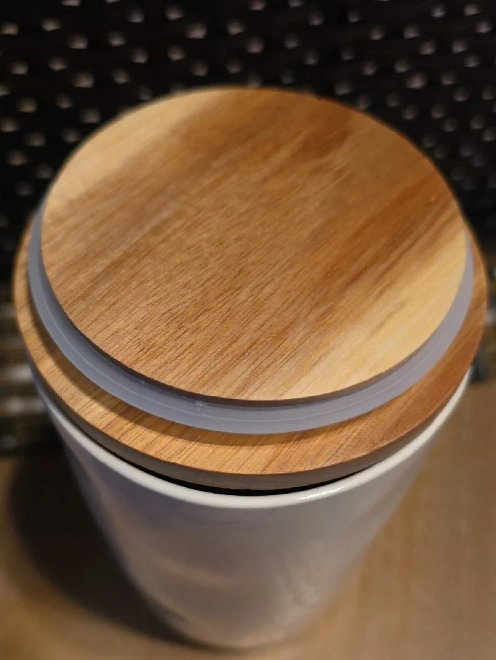 Rae Dunn White Ceramic 'TEA' Canister with Wood Lid